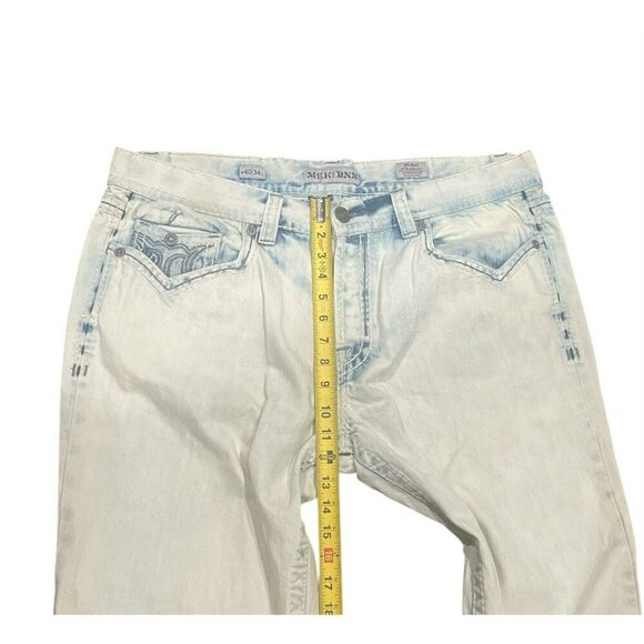 Mek Denim USA Jeans Bilbao Mens 40x34 Straight Distressed Embroidered Light Wash - Picture 9 of 12